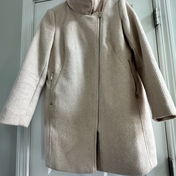 Loft Herringbone Cream Moto Pea Wool Winter Coat size Medium. Good condition - Picture 10 of 14